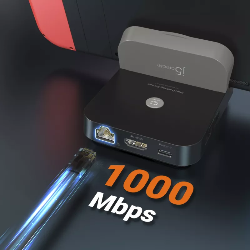 j5create JCD620 mini dokavimo stotelė, skirta Nintendo Switch™, juoda