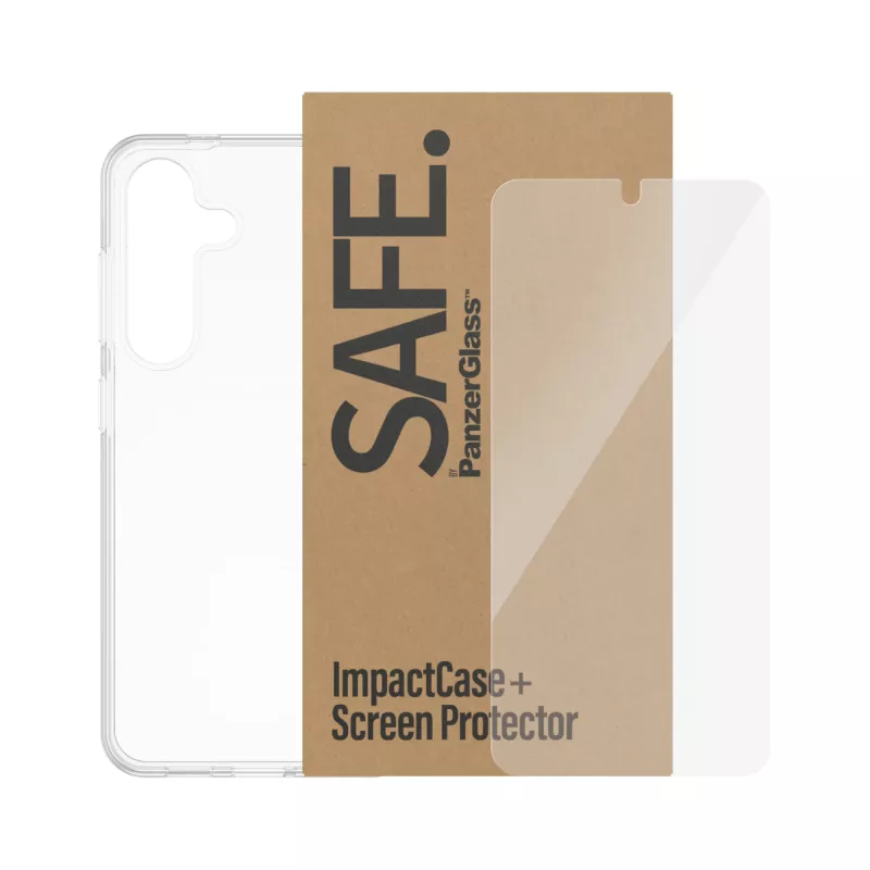 PanzerGlass SAFE. 2-in-1 komplektas Samsung Galaxy S24 – grūdintas stiklas + TPU nugarėlė, skaidrus, 50 vnt.