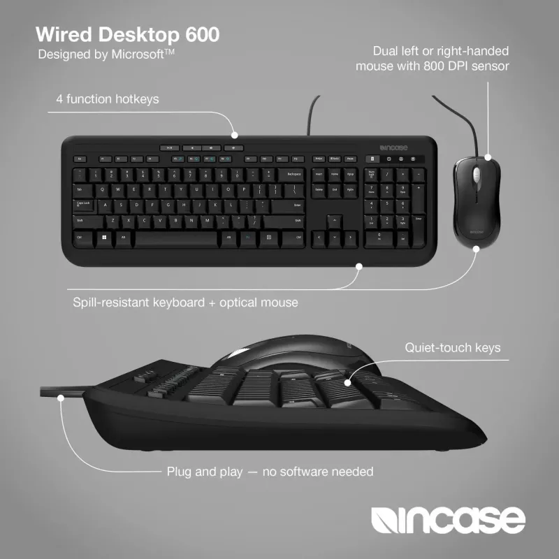 Incase Designed by Microsoft Wired Desktop 600 klaviatūra su pele, laidinis, USB, QWERTY JK anglų, juoda