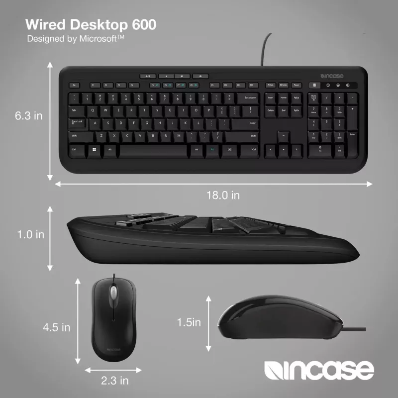 Incase Designed by Microsoft Wired Desktop 600 klaviatūra su pele, laidinis, USB, QWERTY JK anglų, juoda