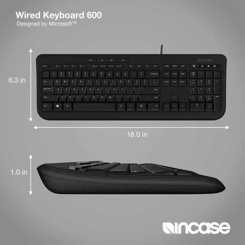 Vielinė pilno dydžio klaviatūra Incase Designed by Microsoft Wired 600 — USB, QWERTY, JK anglų, juoda