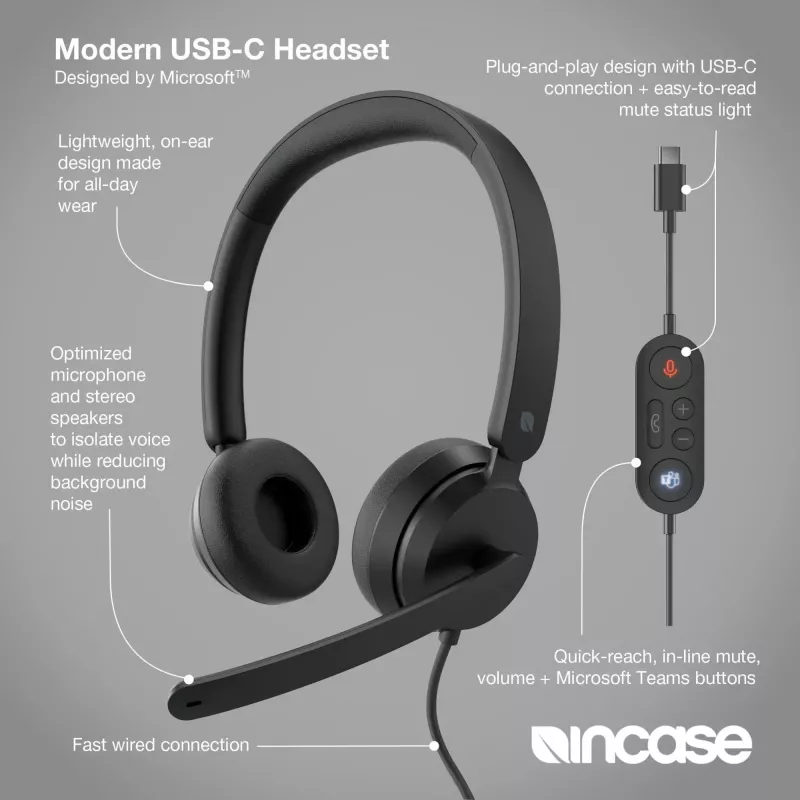 Incase Designed by Microsoft Modern USB-C ausinės laidinės, juodos