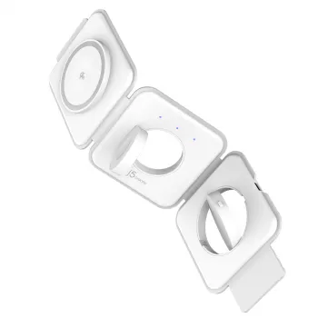 j5create Qi2 3 viename Magnetinė Kelioninė Belaidė Įkrovimo Stotelė Vidaus Naudojimui USB Greitas Įkrovimas Balta