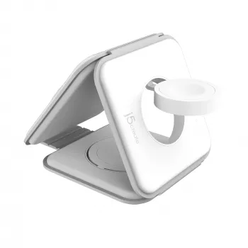 j5create Qi2 3 viename Magnetinė Kelioninė Belaidė Įkrovimo Stotelė Vidaus Naudojimui USB Greitas Įkrovimas Balta