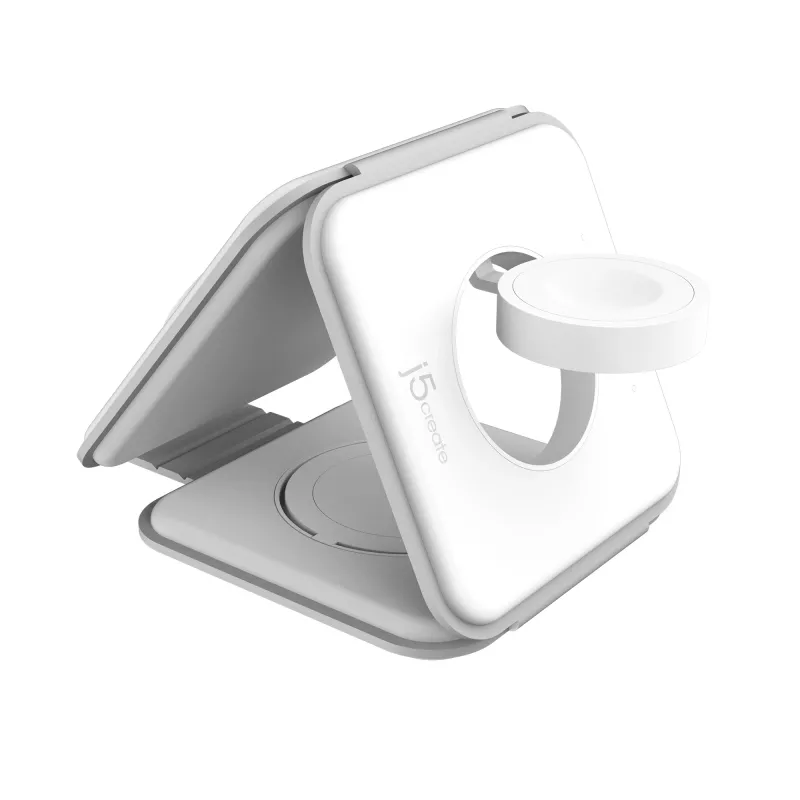 j5create Qi2 3 viename Magnetinė Kelioninė Belaidė Įkrovimo Stotelė Vidaus Naudojimui USB Greitas Įkrovimas Balta