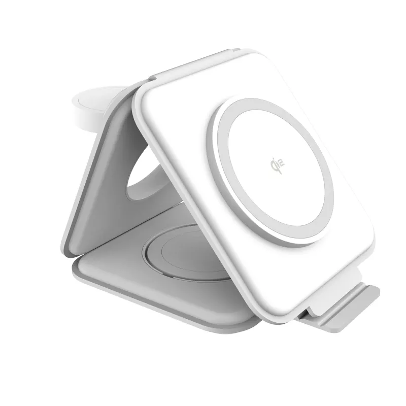 j5create Qi2 3 viename Magnetinė Kelioninė Belaidė Įkrovimo Stotelė Vidaus Naudojimui USB Greitas Įkrovimas Balta