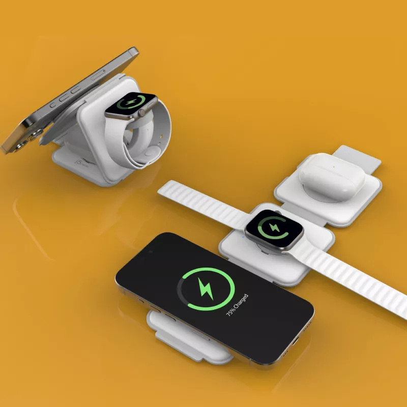 j5create Qi2 3 viename Magnetinė Kelioninė Belaidė Įkrovimo Stotelė Vidaus Naudojimui USB Greitas Įkrovimas Balta