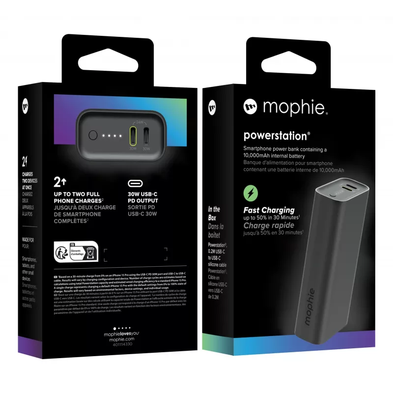 Nešiojamas įkroviklis mophie Powerstation 10000 mAh Juodas 2 USB-C