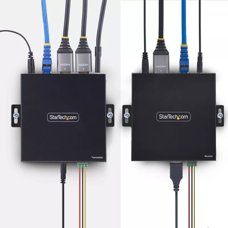 „StarTech.com“ HDMI KVM praplėtimo rinkinys per IP tinklą, 4K 60Hz, be tvarkyklių, HDMI ir USB per Ethernet/CAT6, AVoIP, siųstuvas ir imtuvas su montavimo komplektais