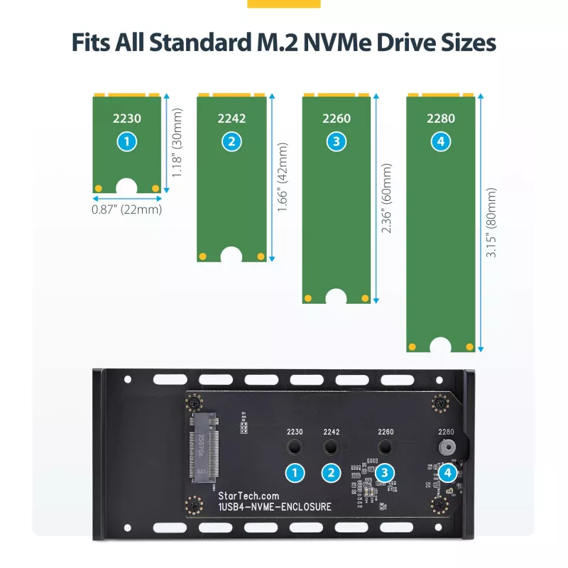 StarTech.com USB4 M.2 NVMe korpusas, 40Gbps, išorinis USB-C/Thunderbolt NVMe SSD korpusas, aliumininis radiatoriaus korpusas, B+M/M-Key