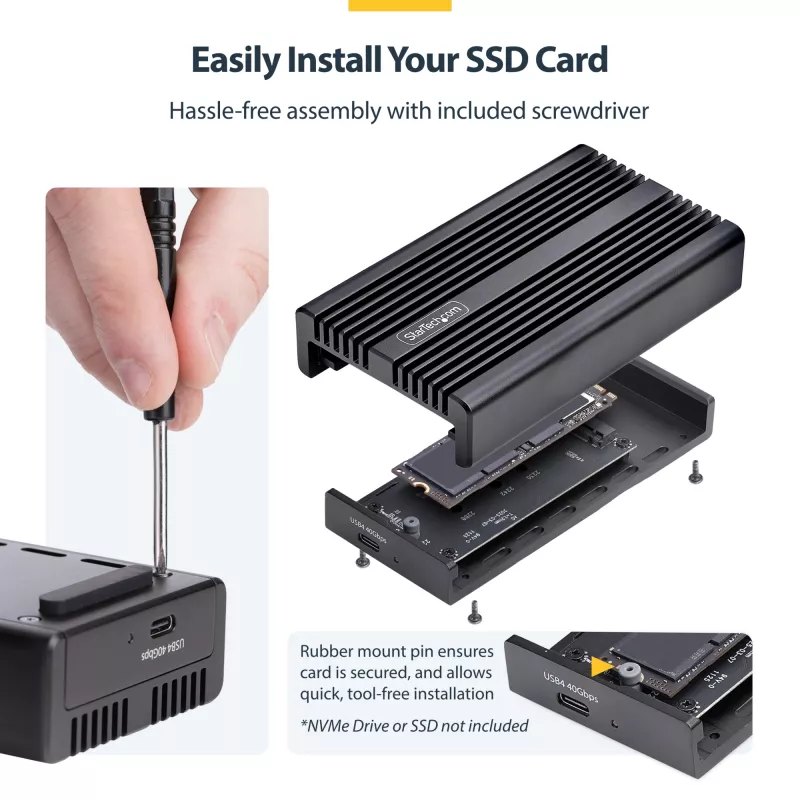 StarTech.com USB4 M.2 NVMe korpusas, 40Gbps, išorinis USB-C/Thunderbolt NVMe SSD korpusas, aliumininis radiatoriaus korpusas, B+M/M-Key