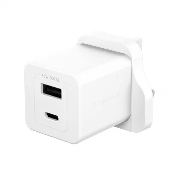 PanzerGlass empower™ by ® Turbo 35W įkroviklis su USB-C + USB-A | JK kištukas | sidabrinė balta