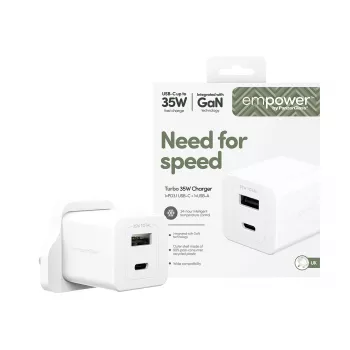 PanzerGlass empower™ by ® Turbo 35W įkroviklis su USB-C + USB-A | JK kištukas | sidabrinė balta