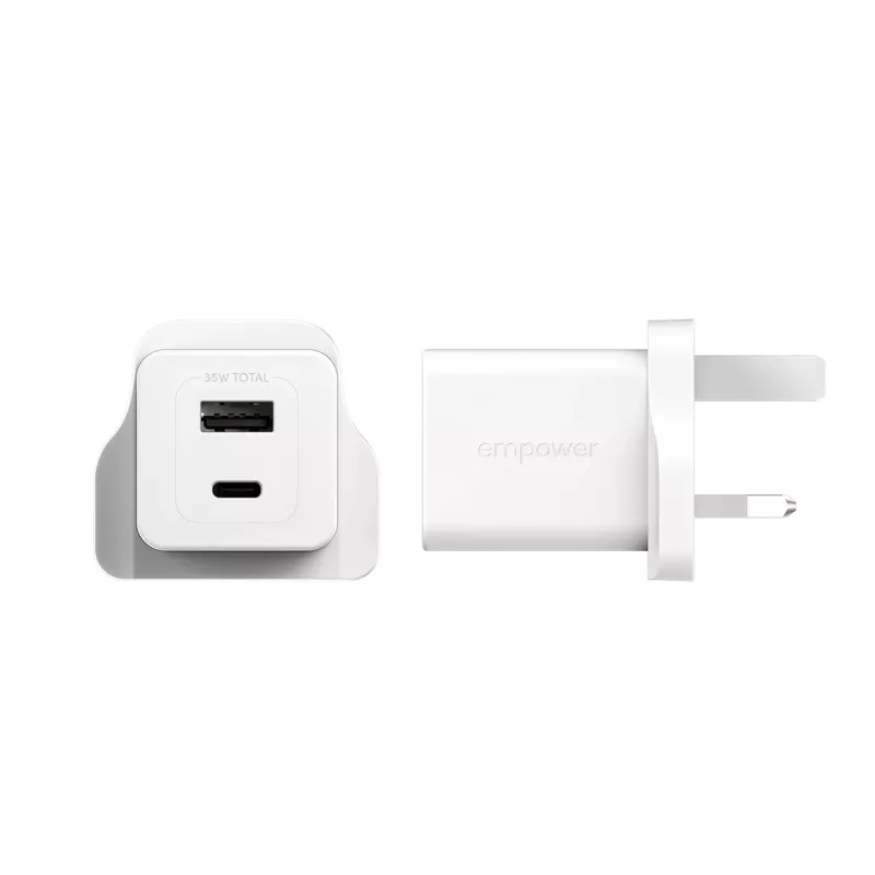 PanzerGlass empower™ by ® Turbo 35W įkroviklis su USB-C + USB-A | JK kištukas | sidabrinė balta
