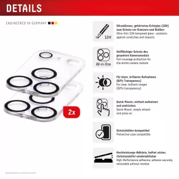 Displex Full Cover Camera Lens Glass iPhone 17 Pro Max, 10H, Visas fotoaparato apsauginis stiklas, Greitas montavimas, 2 vnt.