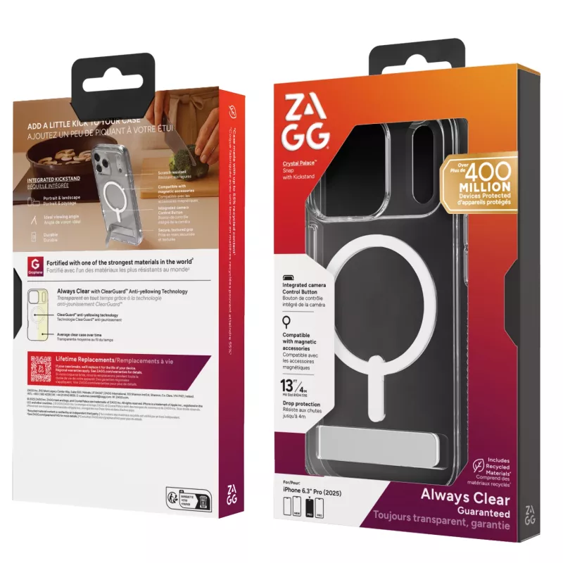 Dėklas ZAGG Crystal Palace Snap Kickstand Case skaidrus, skirtas Apple iPhone 17 Pro