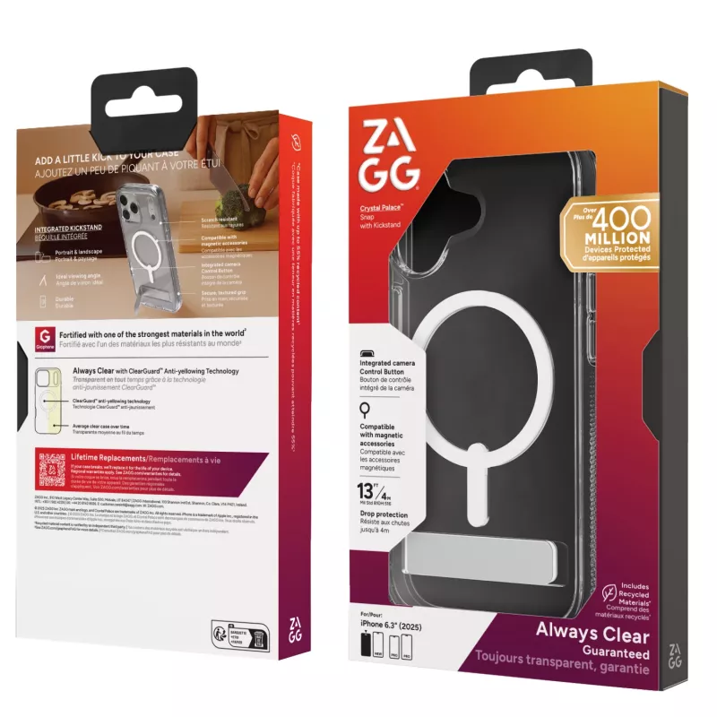 Dėklas ZAGG Crystal Palace Snap Kickstand Case Apple iPhone 17 permatomas