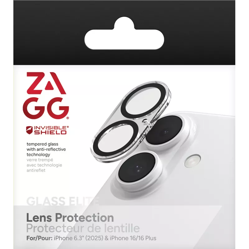 InvisibleShield Glass Elite objektyvo apsauga, skirta Apple iPhone 17/16/16+, juoda