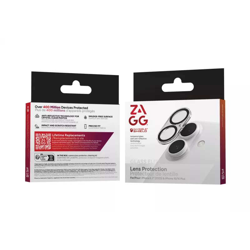 InvisibleShield Glass Elite objektyvo apsauga, skirta Apple iPhone 17/16/16+, juoda