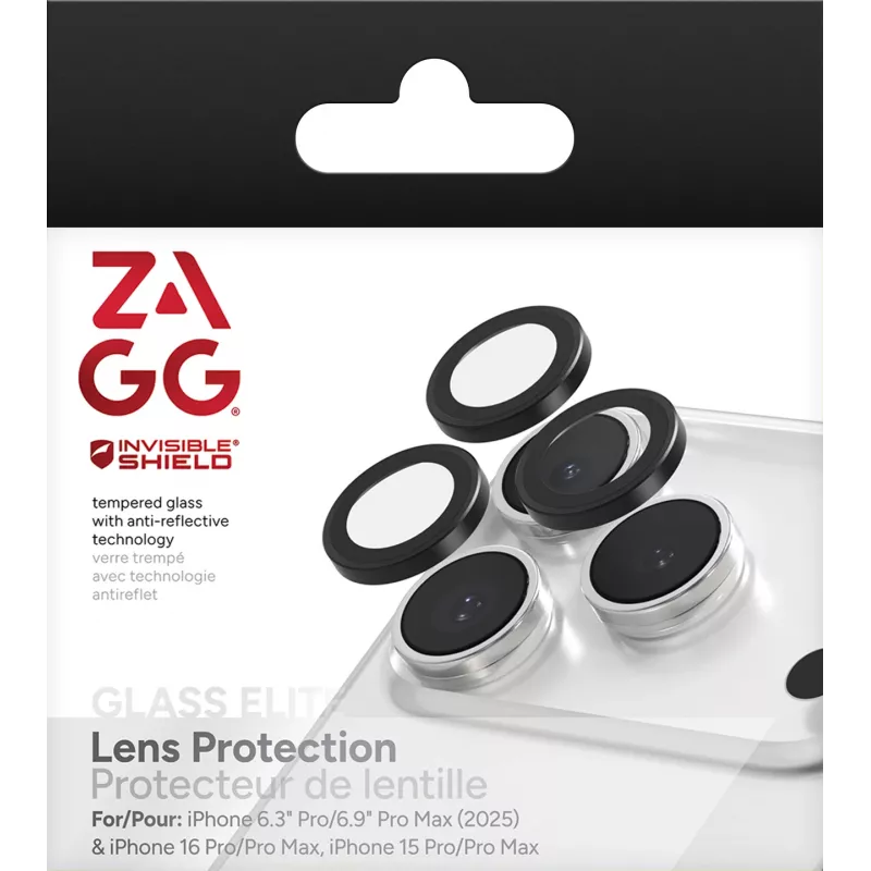 InvisibleShield Glass Elite (CameraRings) objektyvų apsauga Apple iPhone 17 Pro/17 Pro Max 16 Pro/16 Pro Max/15 Pro/15 Pro Max juoda
