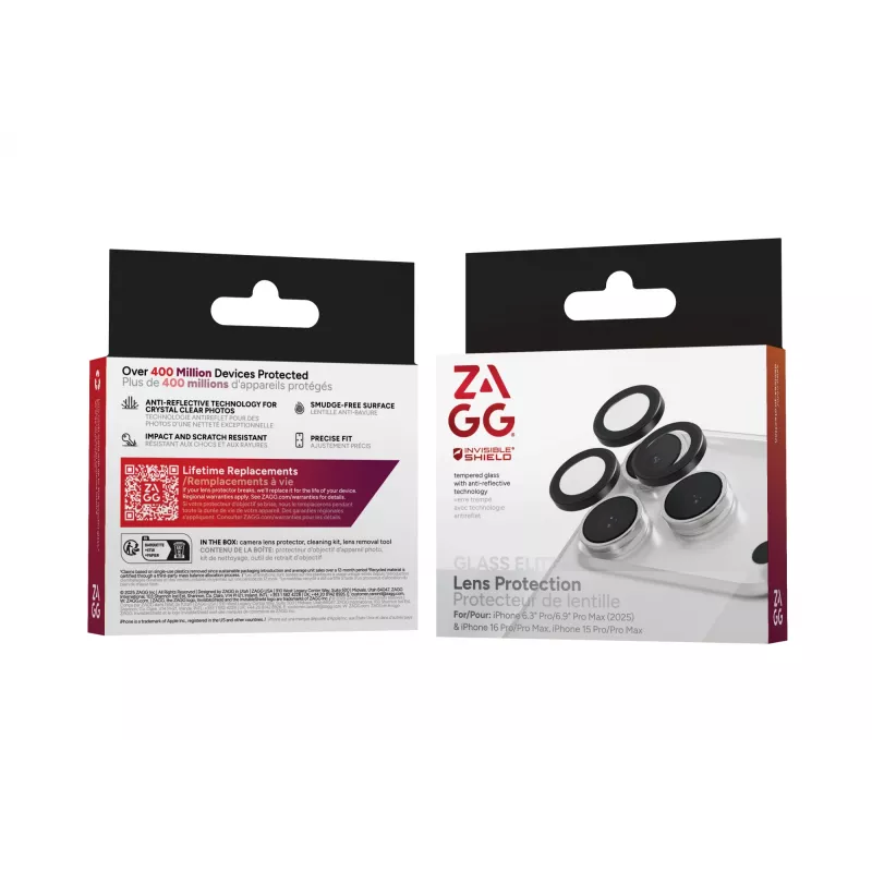 InvisibleShield Glass Elite (CameraRings) objektyvų apsauga Apple iPhone 17 Pro/17 Pro Max 16 Pro/16 Pro Max/15 Pro/15 Pro Max juoda