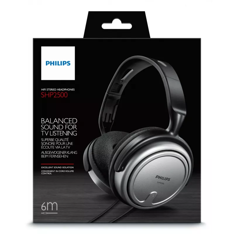 Philips SHP2500/10 laidinės ausinės televizoriui, juodos-sidabrinės