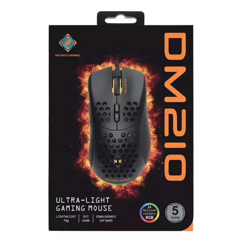 Deltaco DM210 Laidinis žaidimų pelė, itin plona, RGB, juoda