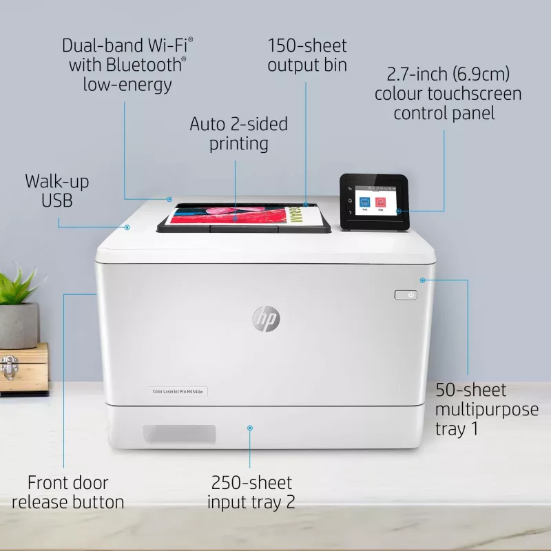 HP Color LaserJet Pro M454dw spausdintuvas, spalvotas lazerinis, A4, 27 ppm, dvipusis, belaidis
