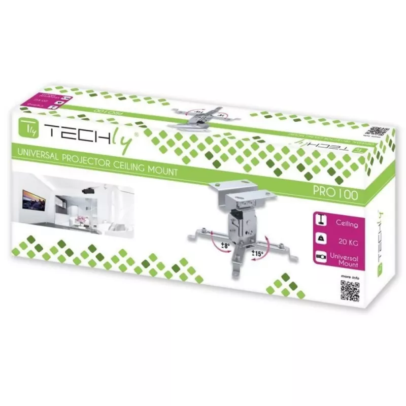 Techly lubinis projektoriaus laikiklis su prailginimu 130 mm sidabrinis ICA-PM 2S