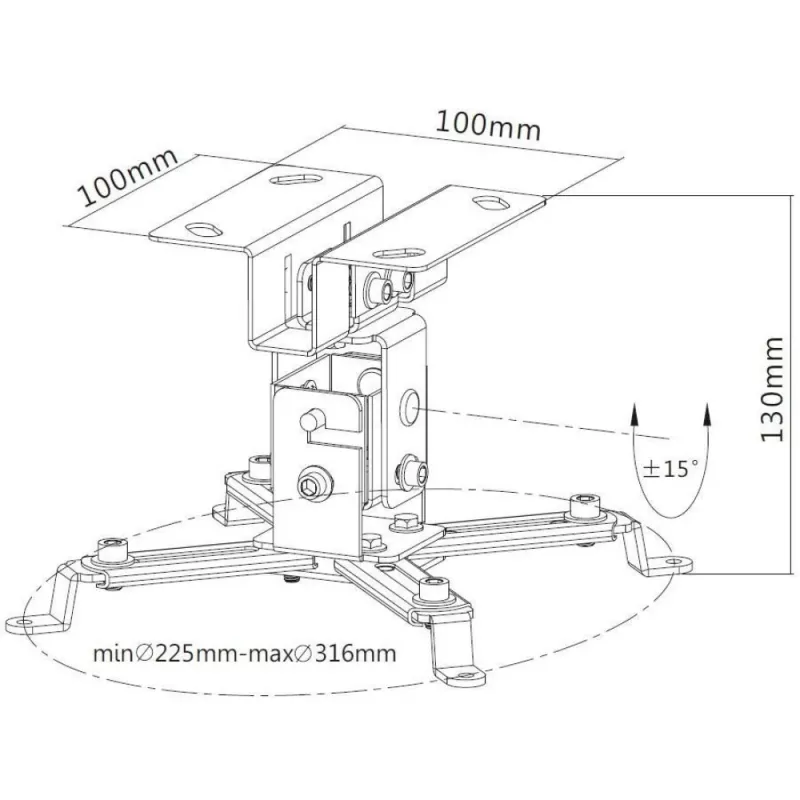Techly lubinis projektoriaus laikiklis su prailginimu 130 mm sidabrinis ICA-PM 2S