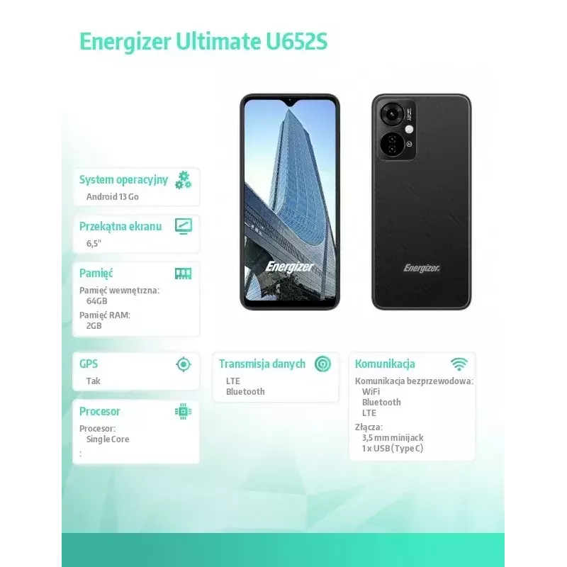 Išmanusis telefonas Energizer U652SEU, 6,51 colio ekranas, 64 GB atmintis, juodas