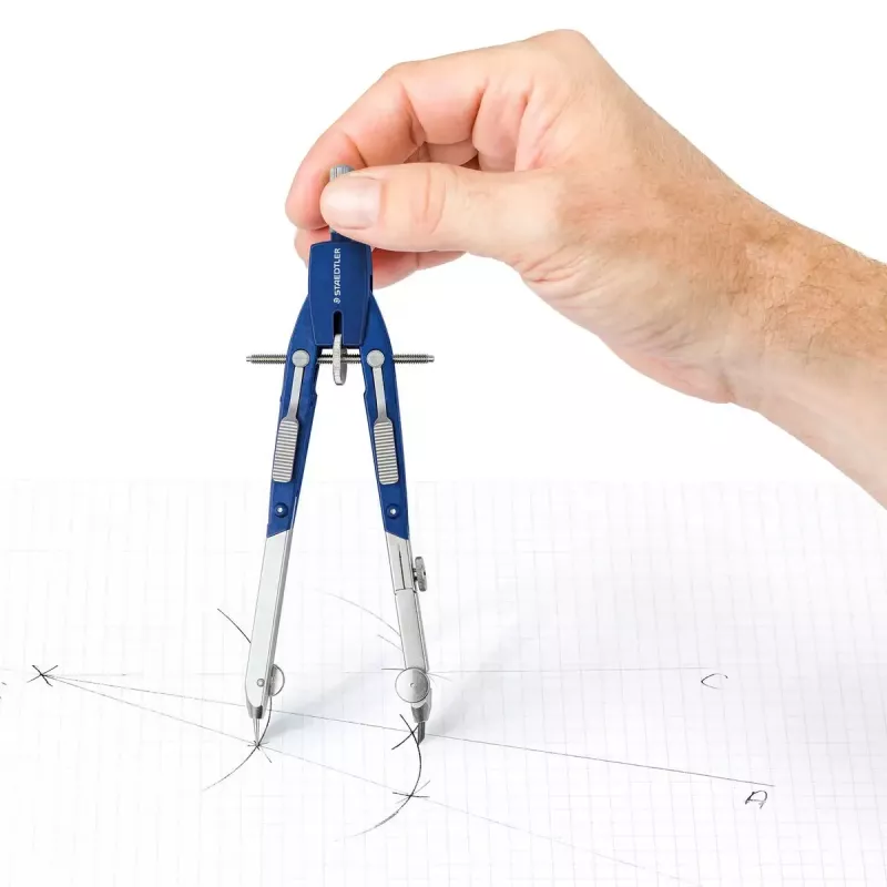 Staedtler Mars 552 mėlynai sidabrinis kompasas su pieštuko laikikliu