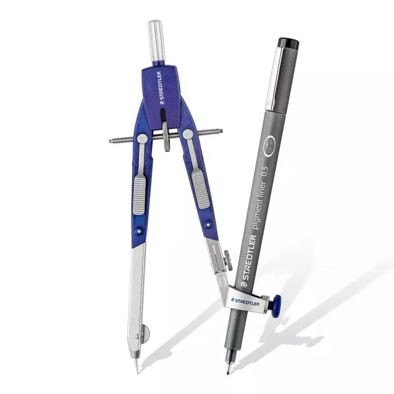 Staedtler Mars 552 mėlynai sidabrinis kompasas su pieštuko laikikliu