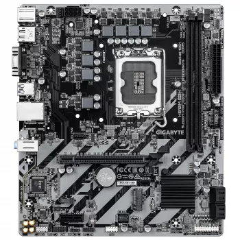 GIGABYTE H810M S2H pagrindinė plokštė – Intel Core Ultra (2 serija), 4+1+2 fazių VRM, iki 6400MHz DDR5, 1xPCIe 4.0 M.2, 1GbE LAN, USB 3.2 Gen 1