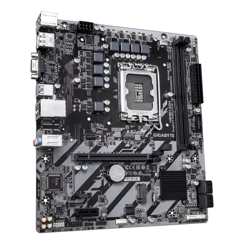 GIGABYTE H810M S2H pagrindinė plokštė – Intel Core Ultra (2 serija), 4+1+2 fazių VRM, iki 6400MHz DDR5, 1xPCIe 4.0 M.2, 1GbE LAN, USB 3.2 Gen 1