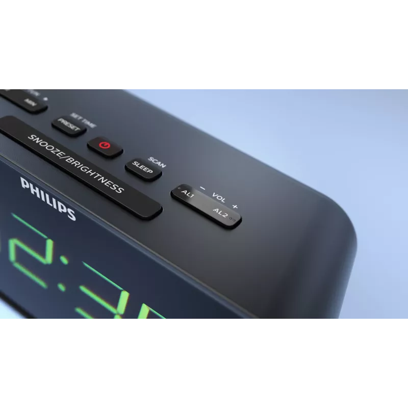 Philips TAR3306/12 žadintuvas su radiju, LED ekranu, juodas