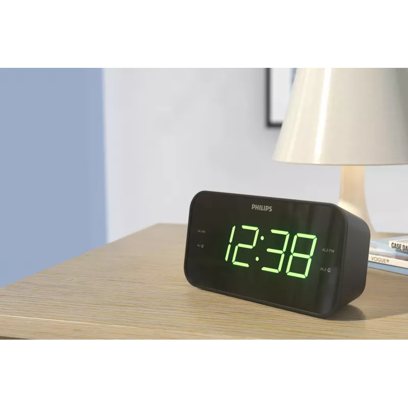 Philips TAR3306/12 žadintuvas su radiju, LED ekranu, juodas