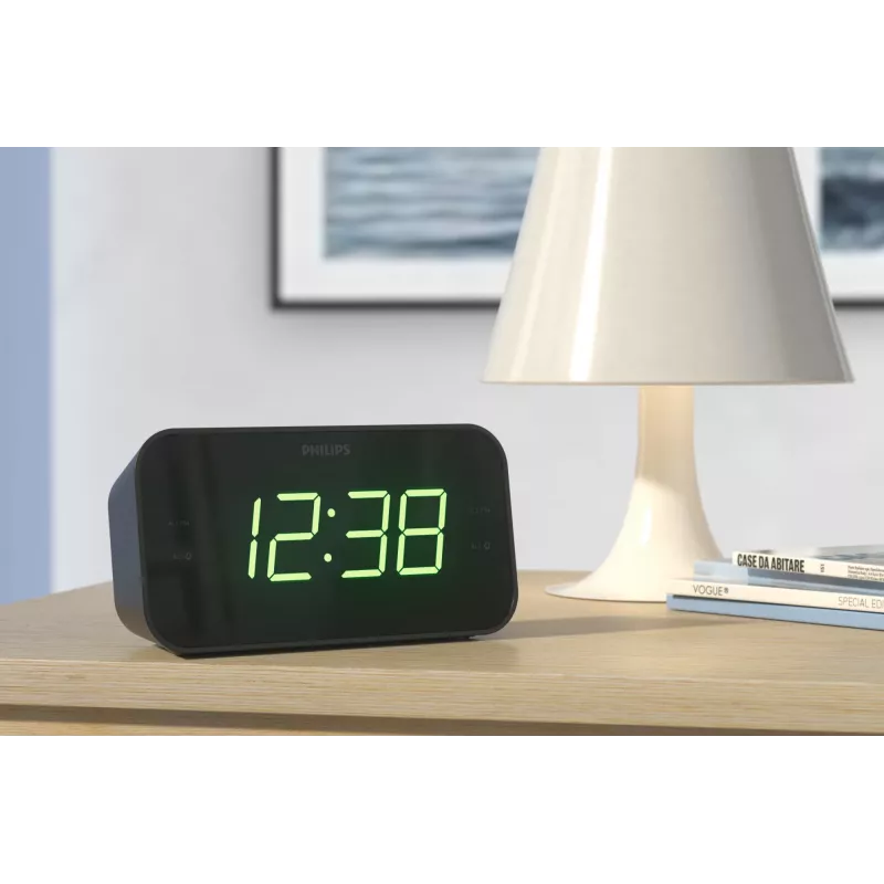 Philips TAR3306/12 žadintuvas su radiju, LED ekranu, juodas