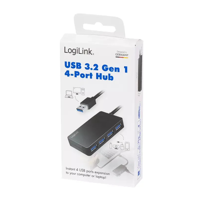 LogiLink USB 3.2 Gen1 4 prievadų USB šakotuvas juodas 5000 Mbit/s ABS