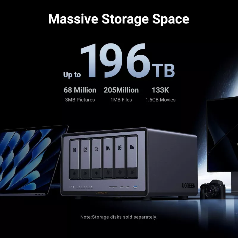 Ugreen DXP6800 Pro NAS darbalaukio serveris Intel® Core™ i5 8 GB DDR5 pilka, juoda