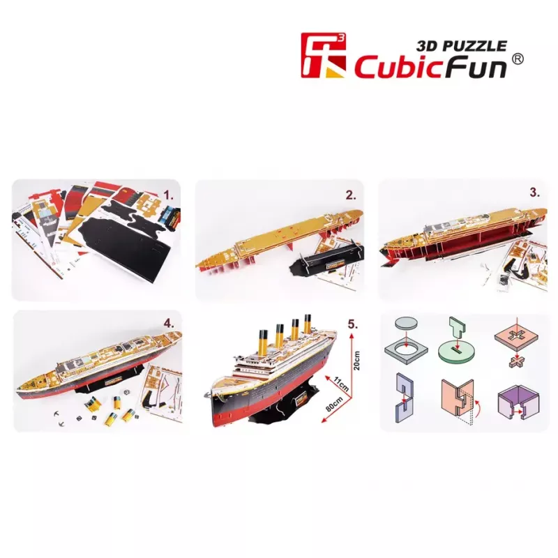 3D dėlionė Cubicfun Titanic Big T4011H — 1024 detalės, laivo modelis