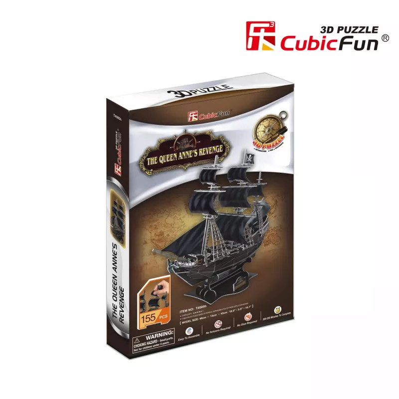 3D dėlionė CubicFun Piratų laivas 'Queen Anne's Revenge' modelis T4005H, kartoninis surinkimas