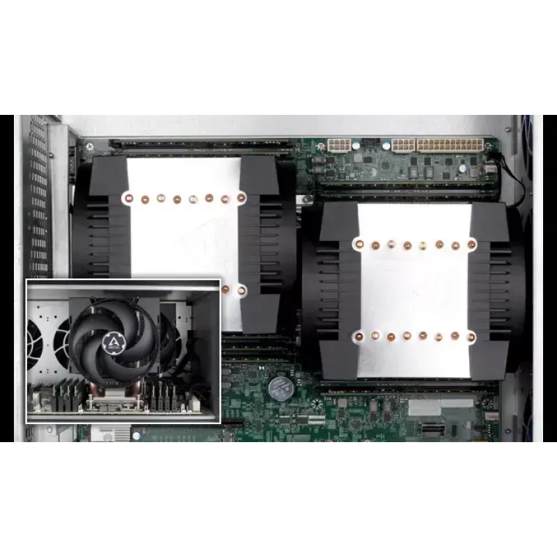 Serverio procesoriaus aušintuvas Arctic Freezer 4U-M Rev. 2 — 120 mm ventiliatorius, 122,16 m³/h oro srautas, dvigubas rutulinis guolis, 156×124×145 mm, TDP 350 W