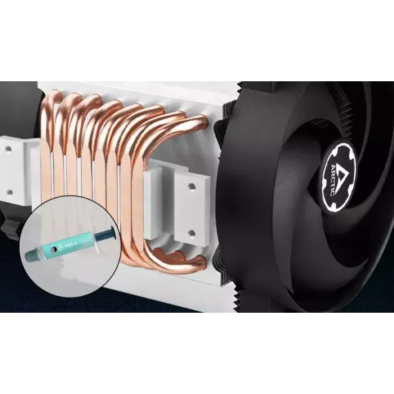 Serverio procesoriaus aušintuvas Arctic Freezer 4U-M Rev. 2 — 120 mm ventiliatorius, 122,16 m³/h oro srautas, dvigubas rutulinis guolis, 156×124×145 mm, TDP 350 W