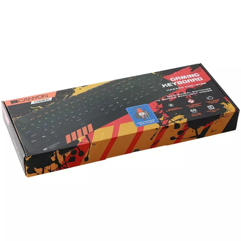 Mechaninė žaidimų klaviatūra CANYON Hazard GK-6 RGB laidinė juoda US/RU išdėstymu