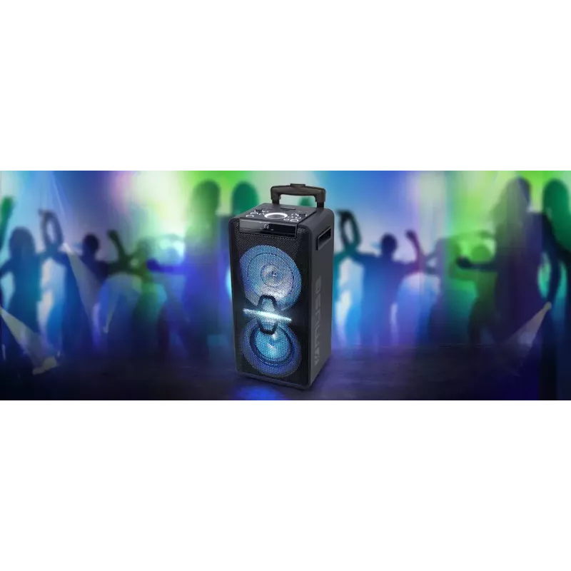 Nešiojamas garsiakalbis Muse M-1920 DJ — 300 W RMS, maitinamas iš tinklo, 3,5 mm įvestis, 256×287×534 mm, 7 kg, juodas