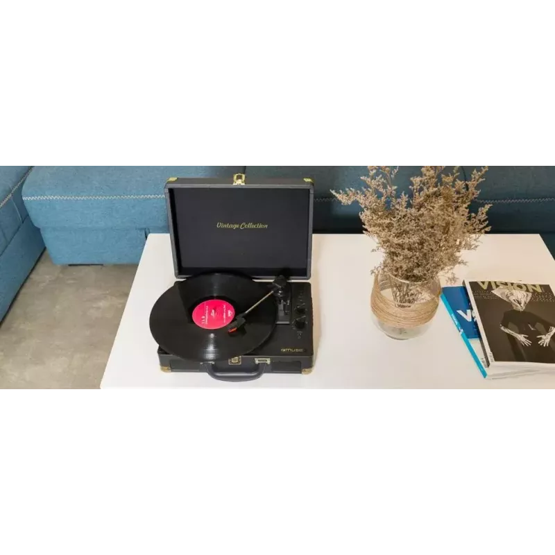 Patefonas Muse MT-103 GD Juodas – 33/45/78 aps./min., kompaktiškas