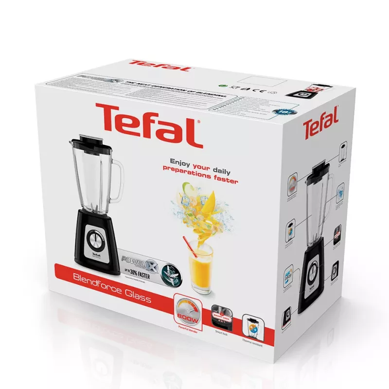 Stalinis blenderis Tefal BL4358 – 800 W, 1,25 l stiklinis indas, ledo smulkinimas, juodas/šlifuotas plienas