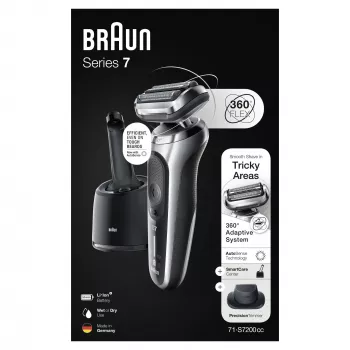 Folijos skustuvas Braun Series 7 71-S7200c juodas sidabrinis ličio jonų 50 min.