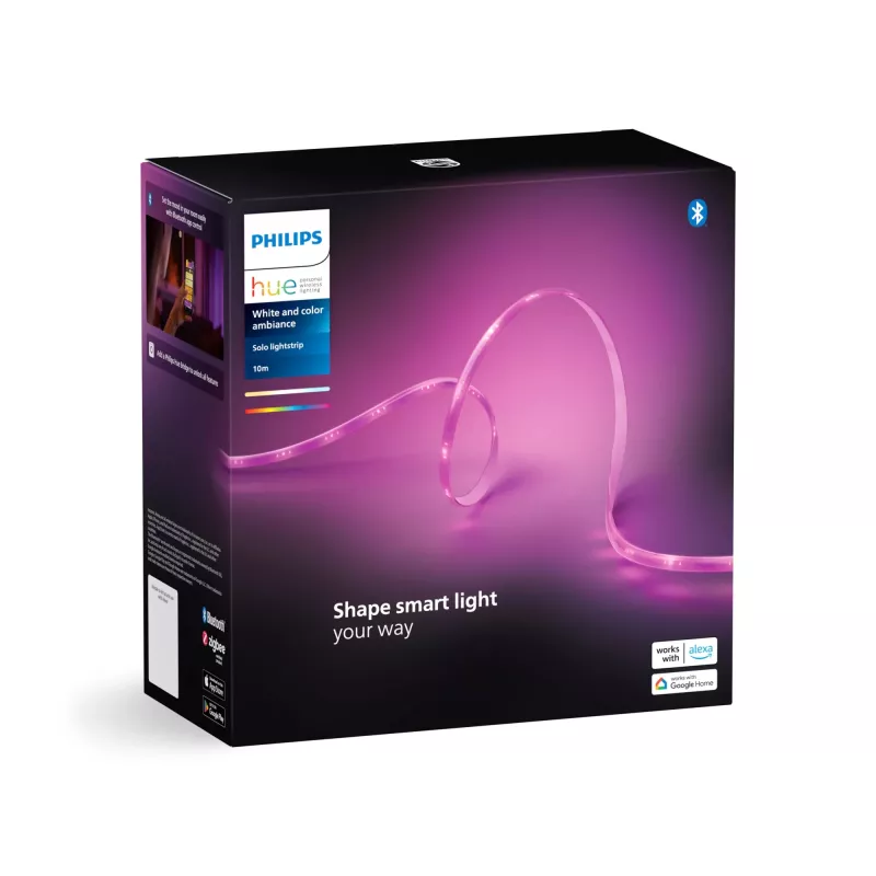 Philips Hue Solo Lightstrip 10 m LED juosta, White and Color Ambiance, 20 W, Bluetooth/Zigbee, IP20, 1,5 m kabelis, 14 x 4,5 mm